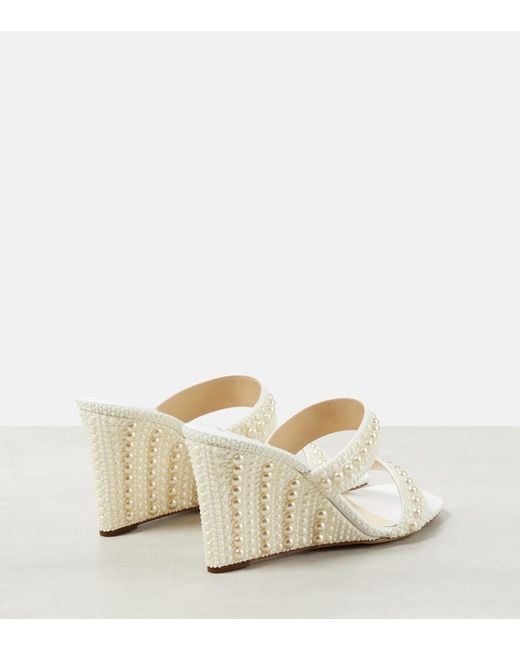 Jimmy Choo Natural Bridal Sacoria 85 Embellished Wedge Mules