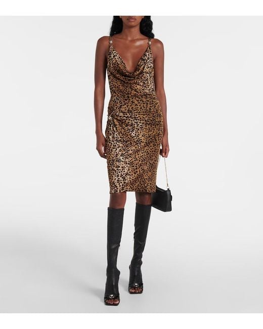 Versace Brown Medusa '95 Leopard-Print Draped Top