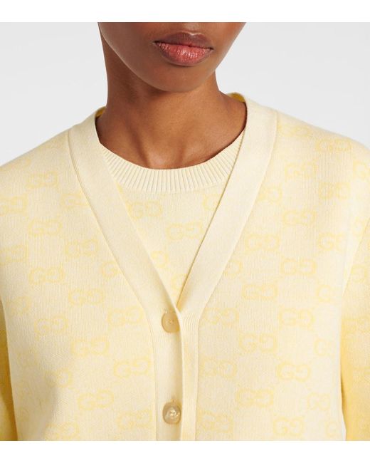 Cardigan De Algodon Con Gg En Jacquard Gucci de color Natural