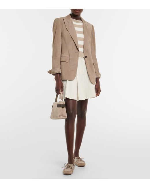 Brunello Cucinelli Natural Embellished Suede Blazer