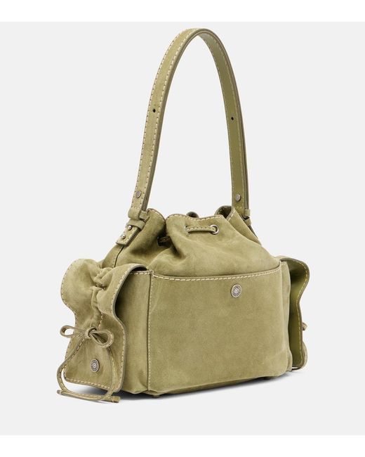 Acne Green Multipocket Mini Suede Bucket Bag