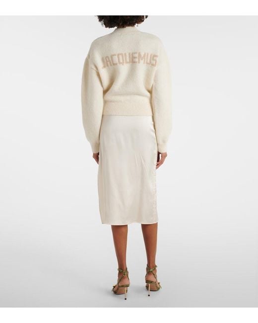 Jacquemus White Relaxed Fit Alpaca Blend Sweater With Tonal Logo