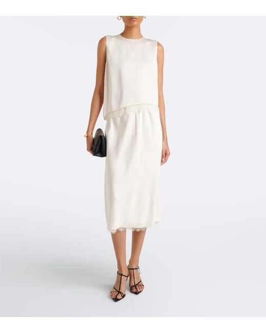 Vince White Lace-Trimmed Satin Top