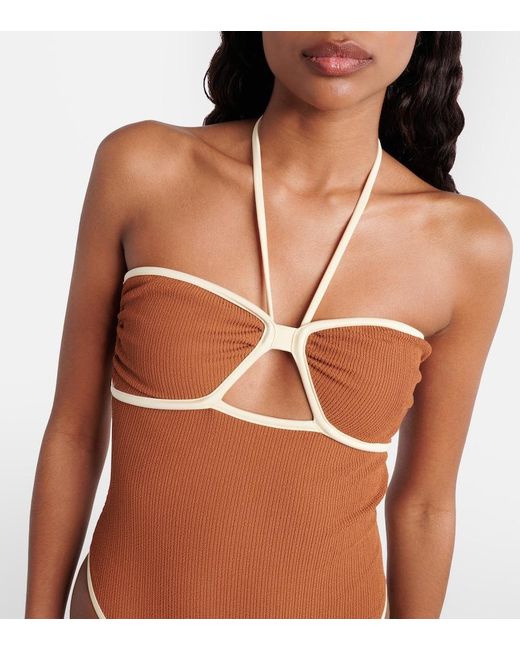 Johanna Ortiz Brown Cutout Halterneck Swimsuit