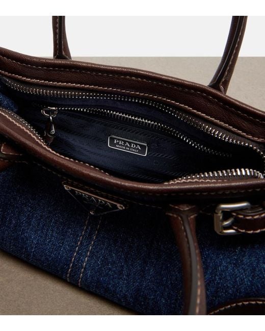 Prada Blue Bonnie Small Denim Top-Handle Bag