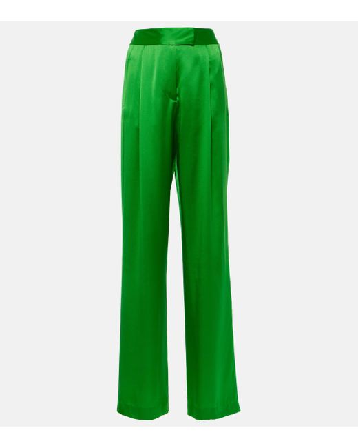The Sei Green Pleated Silk Wide-leg Pants