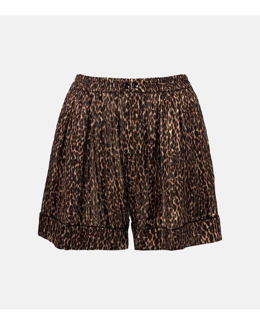 Saint Laurent Brown Leopard-Print Silk Shorts