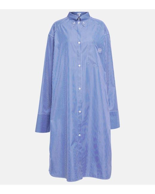 Loewe Blue Striped Cotton Poplin Shirt Dress