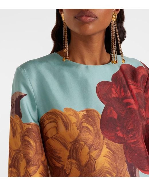 LaDoubleJ Blue Supremes Swing Floral Silk Minidress