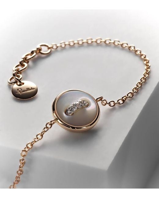 Bracelet Pom Pom Dot En Rhodium Plaque Or Rose 18, Nacre Et Diamants Pomellato en coloris Metallic