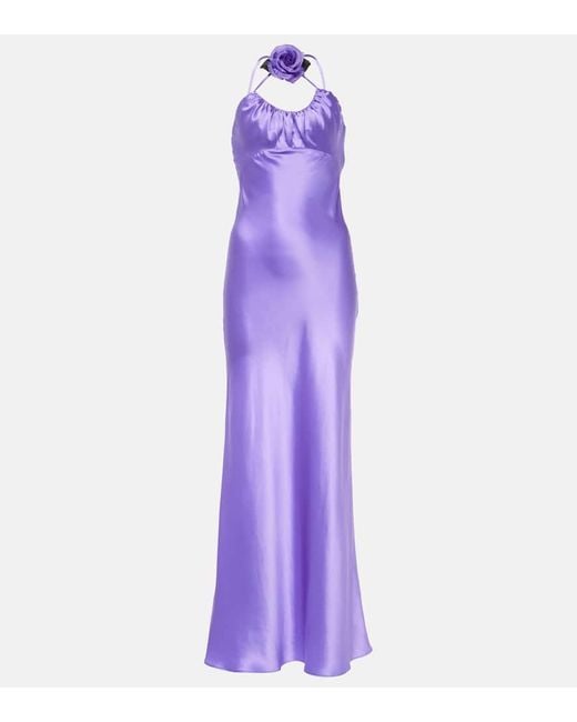 Vestido de seda charmeuse con aplique floral Rodarte de color Purple