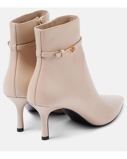 Tory Burch Natural Double T Buckle 65 Leather Ankle Boots
