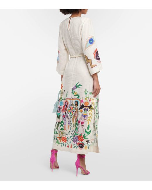ALÉMAIS White Meagan Illustration-print Linen Dress