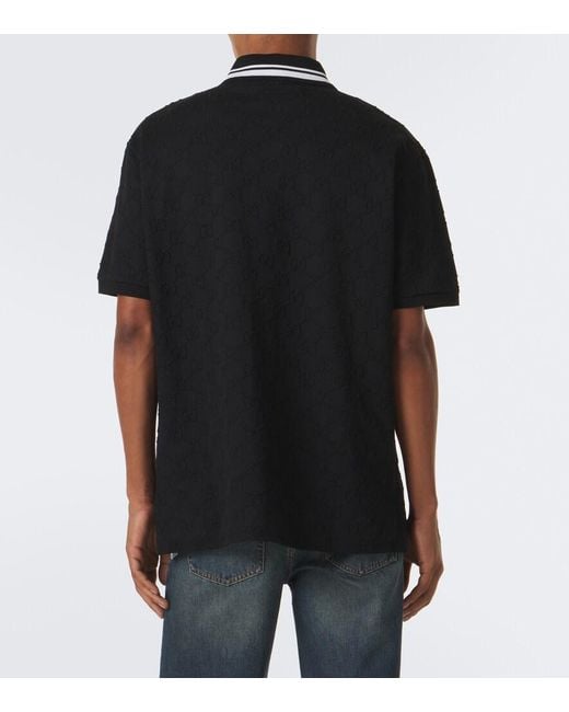 Gucci Black Gg Cotton-Blend Pique Polo Shirt for men