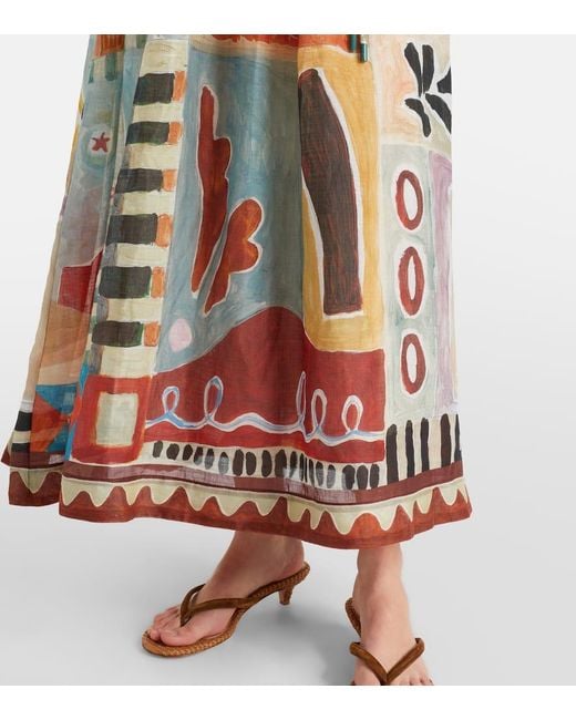 ALÉMAIS Multicolor Michelle Printed Ramie Midi Dress