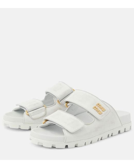 Sandalias De Piel Efecto Desgastado Miu Miu de color White
