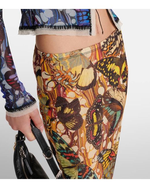 Falda larga de malla estampada Jean Paul Gaultier de color Metallic