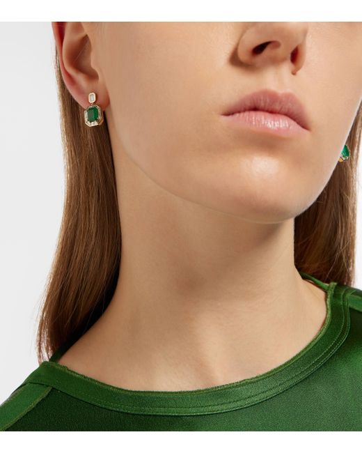 Boucles d'oreilles Halo en or 18 ct, emeraudes et diamants SHAY en coloris Green