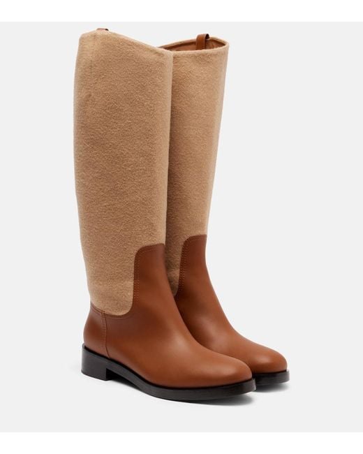 Max Mara Brown Cavaliere Leather And Wool Knee-High Boots