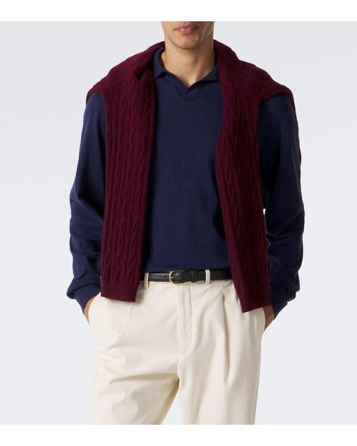 Rubinacci Blue Cotton Polo Sweater for men