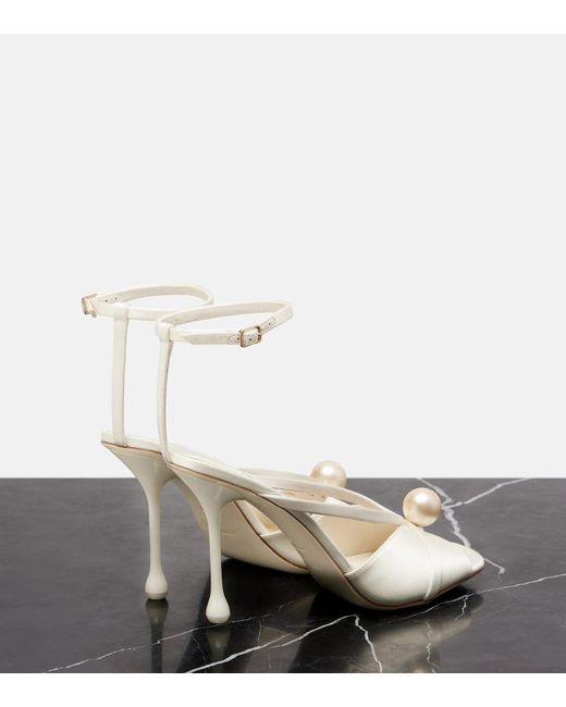Jimmy Choo White Siva 95 Embellished Satin Sandals