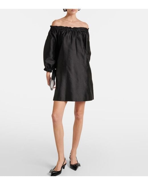 Max Mara Black Lepre Off-Shoulder Silk And Cotton Minidress