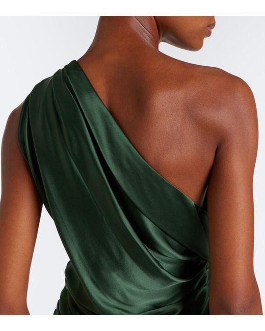 The Sei Green Draped One-Shoulder Silk Satin Gown