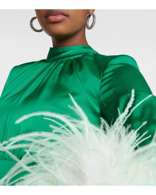 Vestido de fiesta en saten con plumas Self-Portrait de color Green