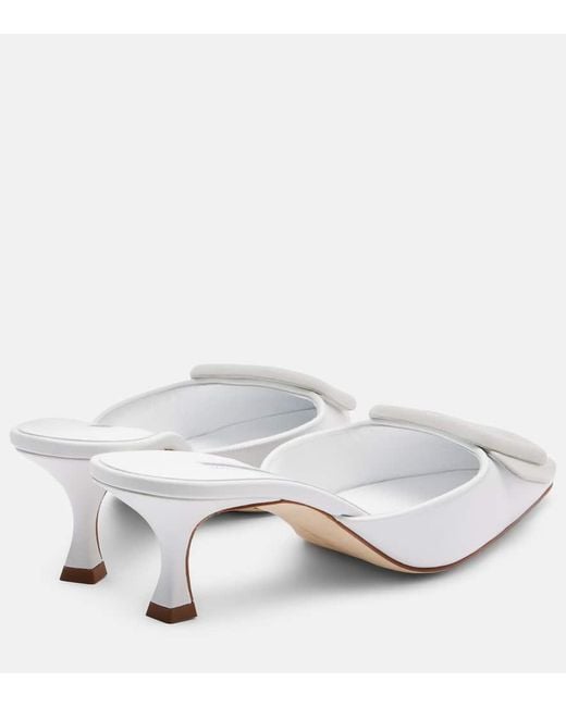 Manolo Blahnik White Maysale 50 Leather Mules