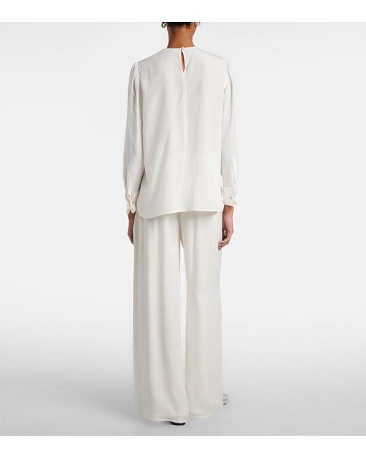 Oscar de la Renta White Mid-Rise Silk Straight Pants