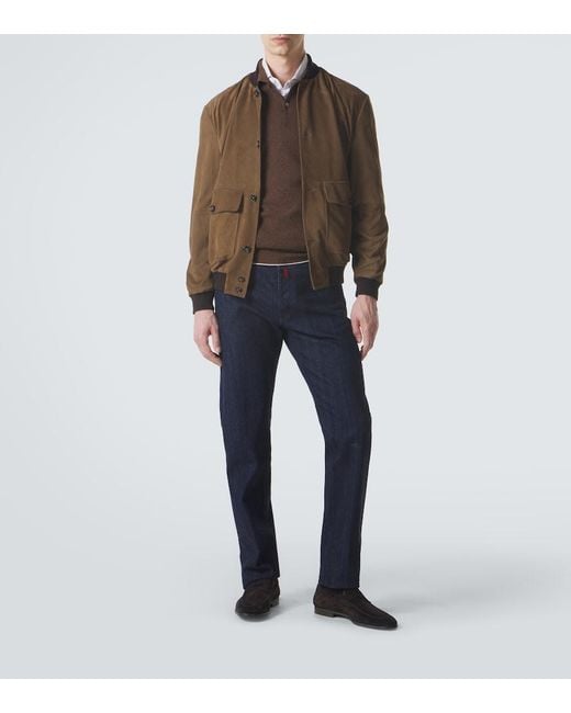 Kiton Brown Suede Bomber Jacket for men