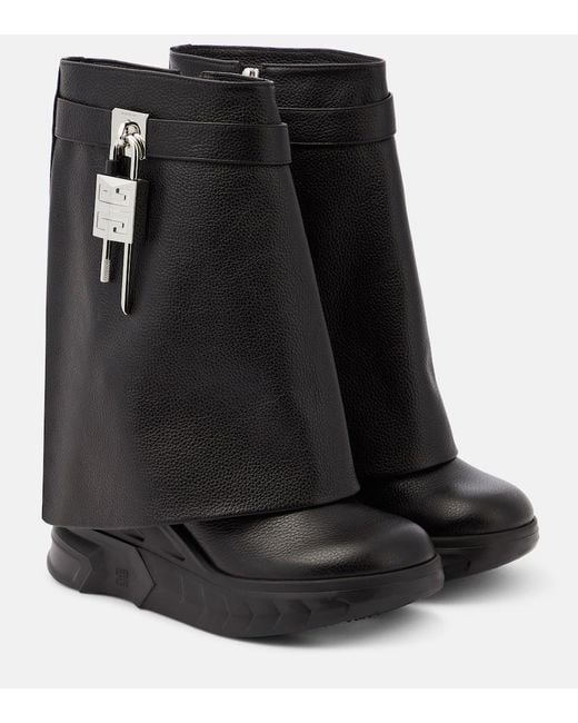 Givenchy Shark Lock Biker Ankle Boots In Grained Leather in Black | Lyst