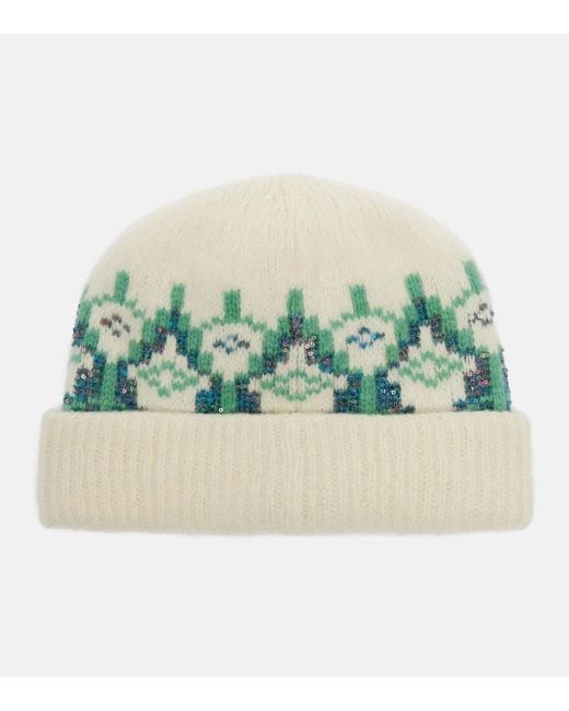 Loewe Green Fair Isle Sequined Wool-Blend Beanie