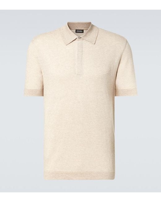 Zegna Natural Cotton, Linen, And Silk Polo Shirt for men