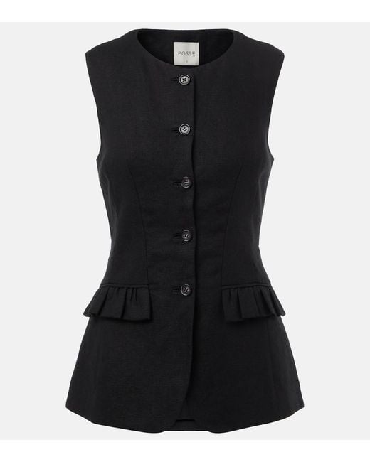Posse Black Matilda Ruffled Linen Vest
