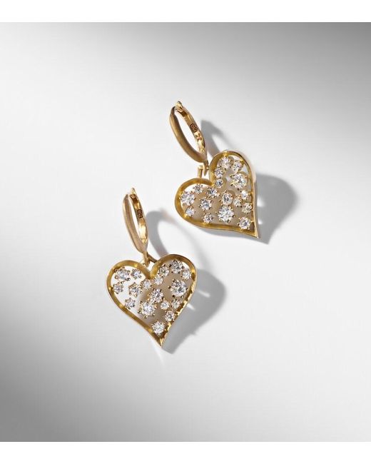 Jade Trau Metallic Margot Heart 18kt Gold Hoop Earrings With Diamonds