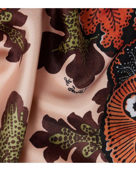 LaDoubleJ Black Fringed Printed Silk Twill Scarf