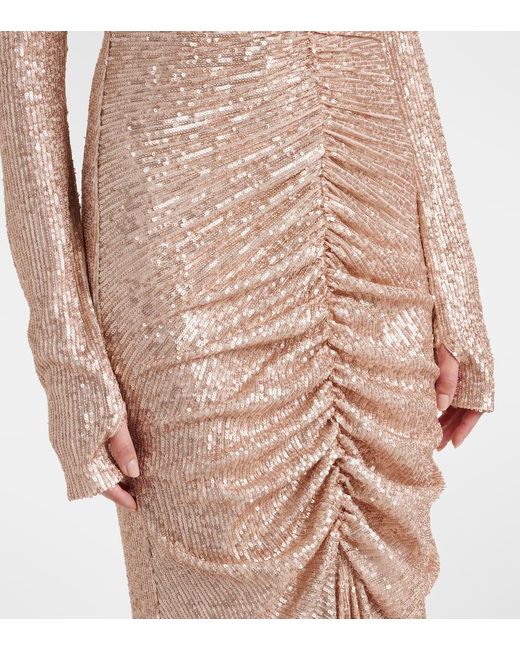 Norma Kamali Natural Ruched Sequined Gown