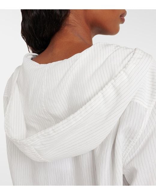 J.W. Anderson White Pinstripe Cropped Hooded Shirt