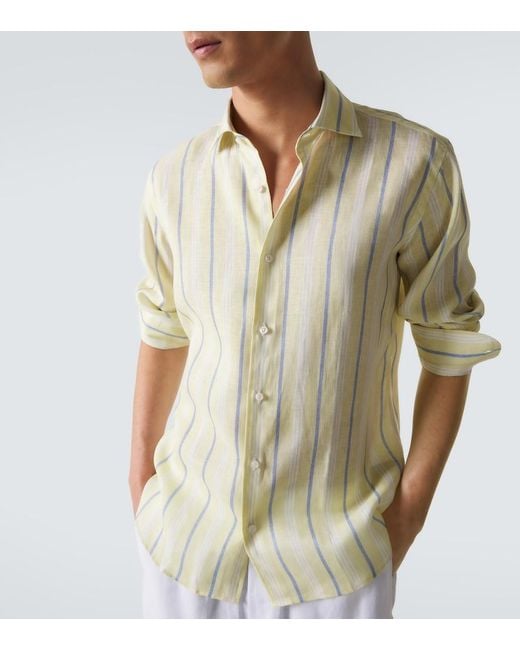 Fedeli White Striped Linen Shirt for men
