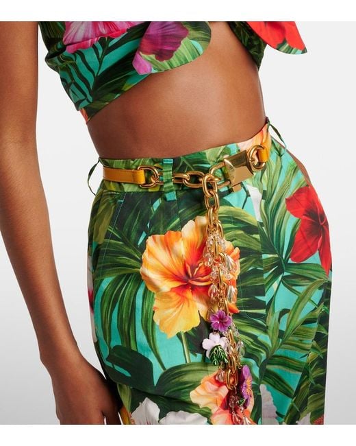 Dolce & Gabbana White Embellished Floral Leather And Chain Belt