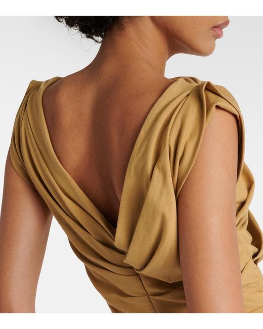 Dries Van Noten Metallic Gathered Cotton Jersey Midi Dress
