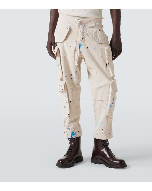 Greg Lauren Natural Painters Printed Cotton Cargo Pants for men