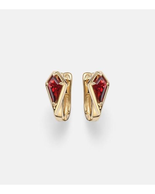 STONE AND STRAND White Kite 14Kt Huggie Earrings With Garnet