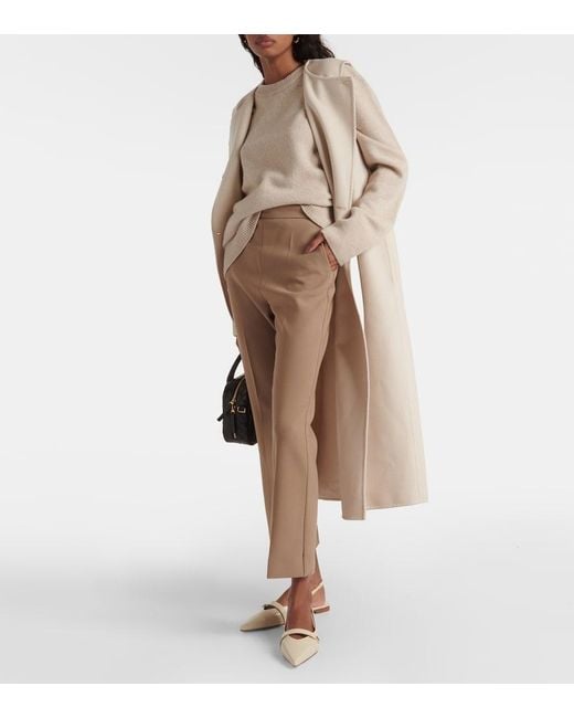 Max Mara Natural Nepeta Wool-Blend Crepe Straight Pants