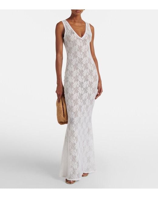 Bananhot White Adel Sheer Lace Maxi Dress