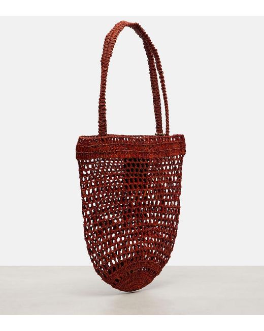 Chloé Red Summer Banana Small Raffia Tote Bag