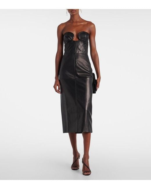 Nensi Dojaka Black Leather Corset Dress