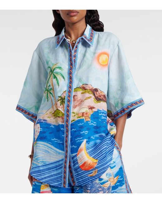 ALÉMAIS Blue Printed Linen Shirt