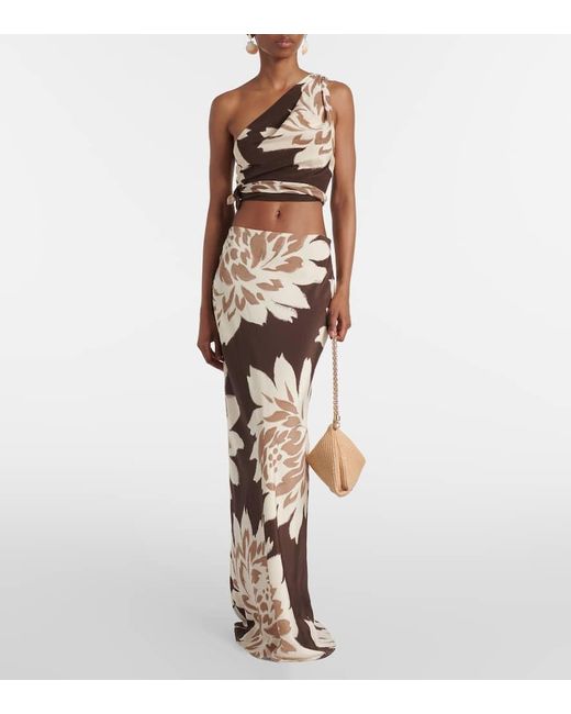 Top De Saten De Seda Floral Sir de color Brown
